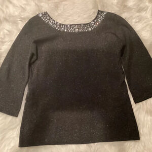 Sara & Lily Sequins Sweater, Size XL, Color Black